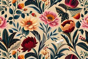 beautiful flowers wallpaper repeating pattern Generative AI photo