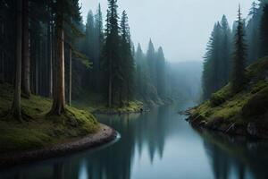 Beautiful lake under the mountains photo