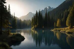 Beautiful lake under the mountains photo