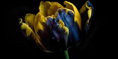 . . Blue and yellow aesthetics beautiful tulip flower in color of Ukraine. Romantic love vibe. Graphic Art photo