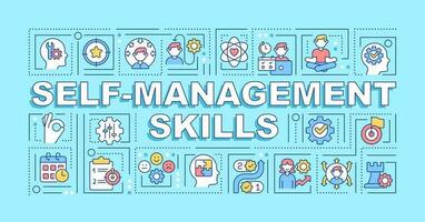 Self-management skills word concepts blue banner. Organization. Infographics with editable icons on color background. Isolated typography. Vector illustration with text