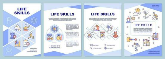 Life skills purple brochure template. Abilities. Leaflet design with linear icons. Editable 4 vector layouts for presentation, annual reports