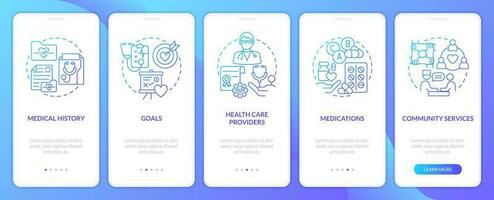 crónico enfermedad cuidado plan azul degradado inducción móvil aplicación pantalla. recorrido 5 5 pasos gráfico instrucciones con lineal conceptos. ui, ux, gui modelo vector