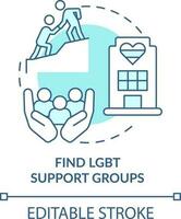 Find LGBT support groups turquoise concept icon. Mental health care program abstract idea thin line illustration. Isolated outline drawing. Editable stroke vector