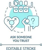 Ask someone you trust turquoise concept icon. LGBTQ friendly therapist abstract idea thin line illustration. Isolated outline drawing. Editable stroke vector