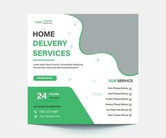 home delivery service poster template for business promotion. Express delivery service social media post vector with creative shapes. Home delivery business advertising web banner design.