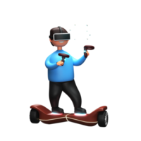 3d le rendu de une Masculin personnage portant vr lunettes avec manette sur rouleau png