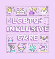 LGBTQ inclusive care word concepts pink banner. Support programs. Infographics with editable icons on color background. Isolated typography. Vector illustration with text