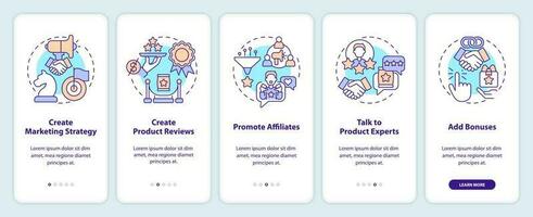 Begin affiliate program onboarding mobile app screen. Online business walkthrough 5 steps editable graphic instructions with linear concepts. UI, UX, GUI template vector