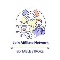 Join affiliate network concept icon. Cooperation with partners. Become merchant abstract idea thin line illustration. Isolated outline drawing. Editable stroke vector
