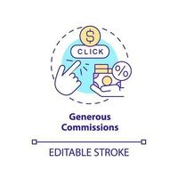 Generous commissions concept icon. Partner reward. Affiliate marketer benefit abstract idea thin line illustration. Isolated outline drawing. Editable stroke vector