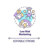 Low risk marketing concept icon. Spend time and resources. Affiliate marketer benefit abstract idea thin line illustration. Isolated outline drawing. Editable stroke vector