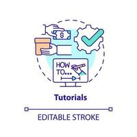 Tutorials concept icon. Video instructions. Content for affiliate website abstract idea thin line illustration. Isolated outline drawing. Editable stroke vector