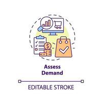 Assess demand concept icon. Search trends. Select affiliate marketing niche abstract idea thin line illustration. Isolated outline drawing. Editable stroke vector