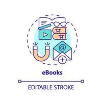 eBooks concept icon. Digital information share. Content for affiliate website abstract idea thin line illustration. Isolated outline drawing. Editable stroke vector