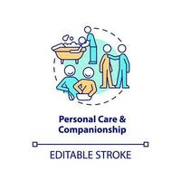 Personal care and companionship concept icon. Home health care type abstract idea thin line illustration. Isolated outline drawing. Editable stroke vector