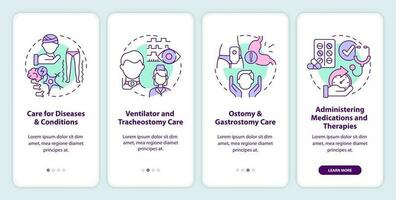 privado deber enfermería cuidado inducción móvil aplicación pantalla. recorrido 4 4 pasos editable gráfico instrucciones con lineal conceptos. ui, ux, gui modelo vector
