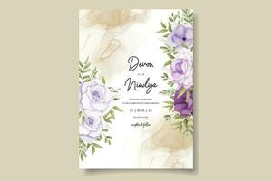 Elegant wedding invitation card with purple flowers vector