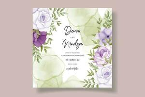 Elegant wedding invitation card with purple flowers vector