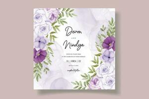 Elegant wedding invitation card with purple flowers vector