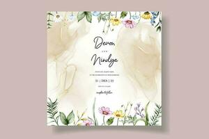 Wedding invitation card with beautiful watercolor flowers vector