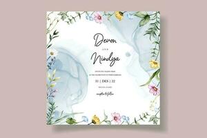 Wedding invitation card with beautiful watercolor flowers vector