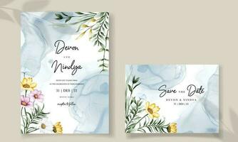 Elegant wedding invitation card with beautiful watercolor flowers vector