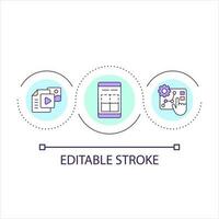 Creating digital content for internet media loop concept icon. Internet marketing development abstract idea thin line illustration. Isolated outline drawing. Editable stroke vector