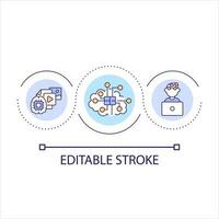 Brain computer interface loop concept icon. Control technology by your mind. Metaverse opportunities abstract idea thin line illustration. Isolated outline drawing. Editable stroke vector