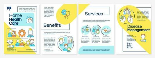 Home health care blue and yellow brochure template. Leaflet design with linear icons. Editable 4 vector layouts for presentation, annual reports