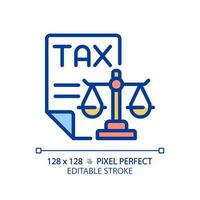 Tax law pixel perfect RGB color icon. Financial operations legal regulation. Taxation payment order control. Isolated vector illustration. Simple filled line drawing. Editable stroke