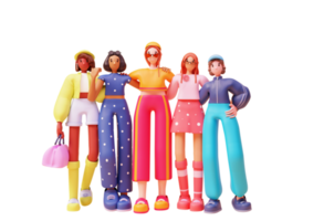 Group Of 3D Modern Young Girls. png