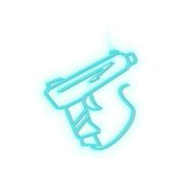 Neon icons. Gun shoot game retro arcade. Blue   neon vector icon on darken background
