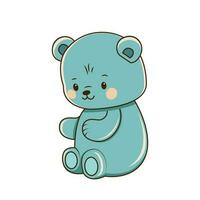 Vector stuffed teddy bear sitting icon. Vector turquoise bear with rosy cheeks icon. Bear.