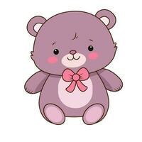 Vector teddy bear with pink cheeks icon. Vector little bear with a pink bow icon.