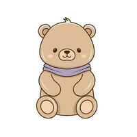 Vector Baby Bear Plush Toy, Seated Brown Toddler Soft Plushies icon. Vector Toy Bear Sitting on Floor Side Front View icon.