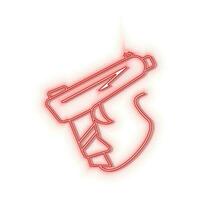 Neon icons. Gun shoot game retro arcade. Red   neon vector icon on darken background