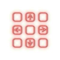 Neon icons. Dancing game pad arcade retro. Red   neon vector icon on darken background