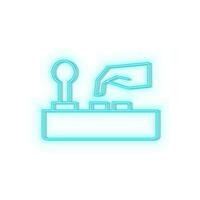 Neon icons. Arcade joystick game. Blue   neon vector icon on darken background