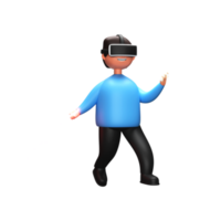 3d Renderização do uma masculino personagem vestindo vr óculos de proteção e jogando com relâmpago virtual sward. png