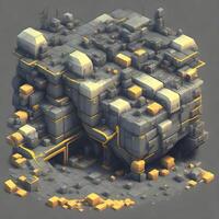 3d isometric of a building made of yellow and gray blocks. photo