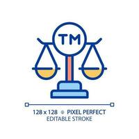 Intellectual property law pixel perfect RGB color icon. Protect author rights. Trade mark legal registration. Isolated vector illustration. Simple filled line drawing. Editable stroke