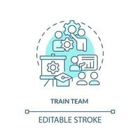 Train team turquoise concept icon. Increase productivity. Coaching employees abstract idea thin line illustration. Isolated outline drawing. Editable stroke vector