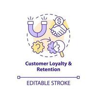 Customer loyalty and retention concept icon. Causal research example abstract idea thin line illustration. Isolated outline drawing. Editable stroke vector