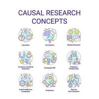 Causal research concept icons set. Study market for business development idea thin line color illustrations. Isolated symbols. Editable stroke vector
