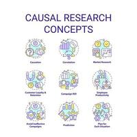 causal investigación concepto íconos colocar. estudiar mercado para negocio desarrollo idea Delgado línea color ilustraciones. aislado simbolos editable carrera vector