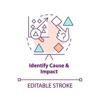 Identify cause and impact concept icon. Causal research disadvantage abstract idea thin line illustration. Isolated outline drawing. Editable stroke vector