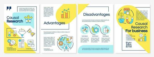 Causal research blue and yellow brochure template. Marketing campaign. Leaflet design with linear icons. Editable 4 vector layouts for presentation, annual reports