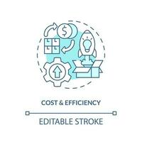 Cost and efficiency turquoise concept icon. SMED benefit. Quick changeover abstract idea thin line illustration. Isolated outline drawing. Editable stroke vector