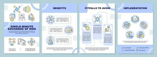 Single minute exchange of dies blue brochure template. Leaflet design with linear icons. Editable 4 vector layouts for presentation, annual reports